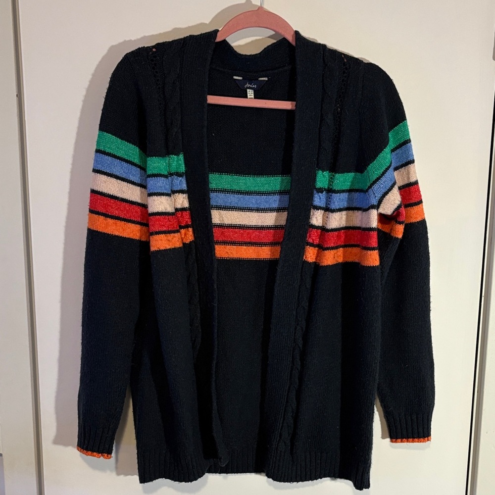 Joules Navy Cardigan with Multicolor Rainbow Stripes